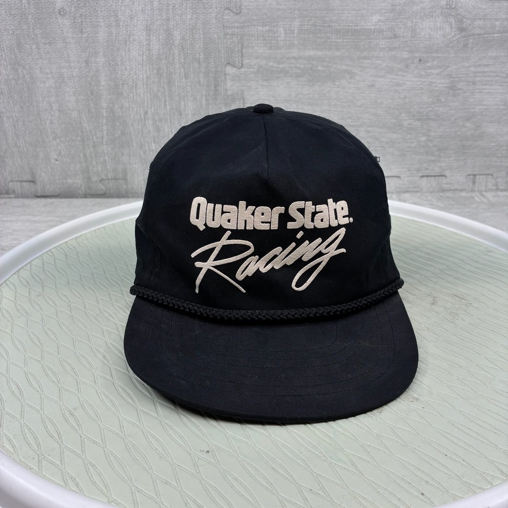 Vintage Quaker State Racing Hat Mens OSFM Black Cotton Rope Snapback Cap Racing